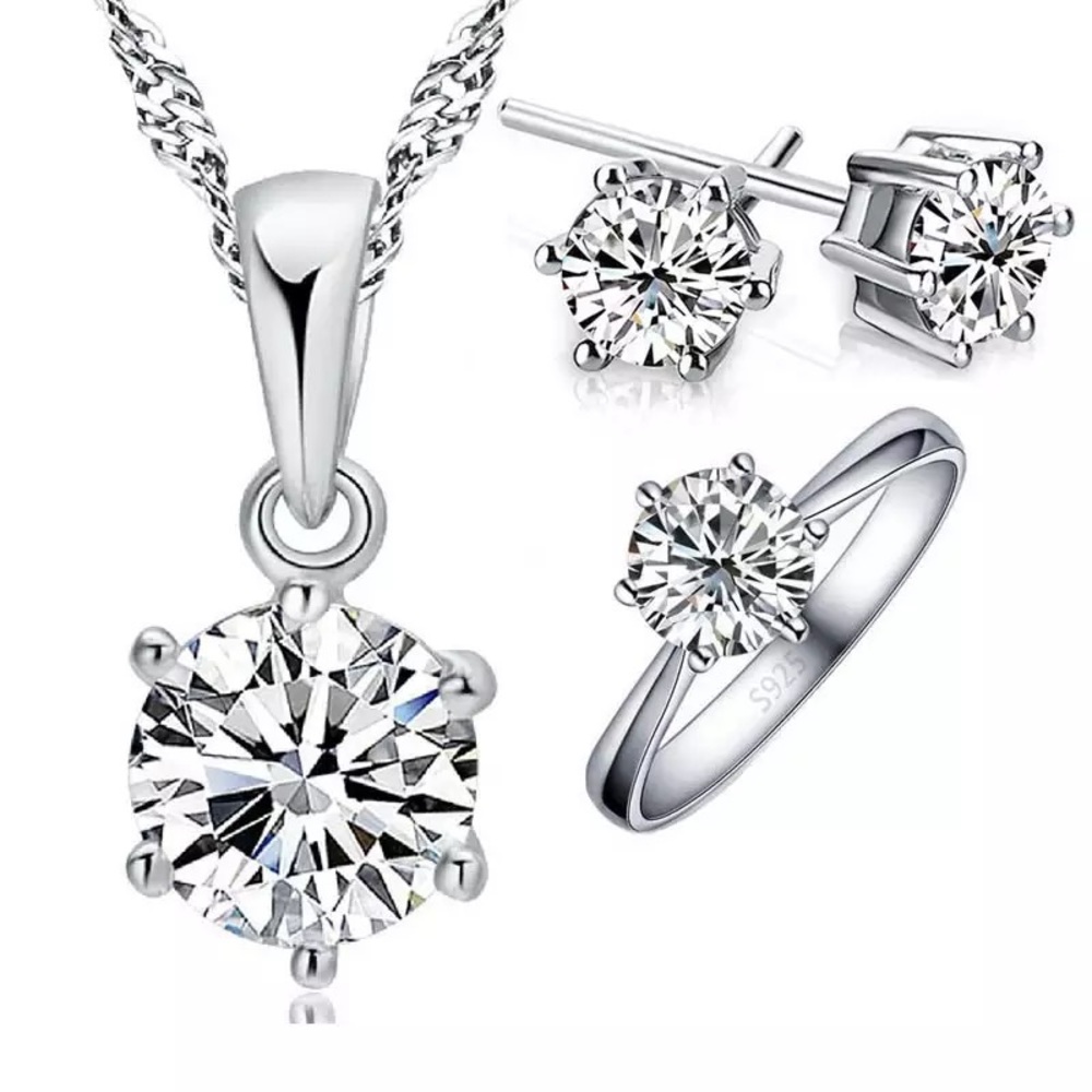925 sterling silver set earrings ring necklace